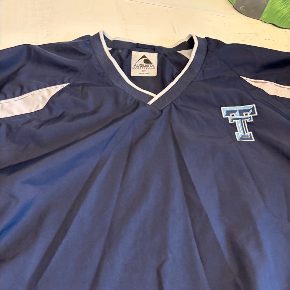 Blue and White Lightweight Shirt Jacket with V-Neck